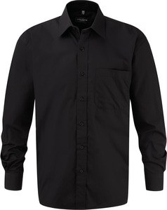 Russell Collection RU936M - Long Sleeve Pure Cotton Easy Care Poplin Shirt Czarny