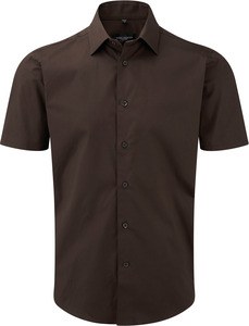 Russell Collection RU947M - Męska koszula fit z krótkim rękawem Czekoladowy