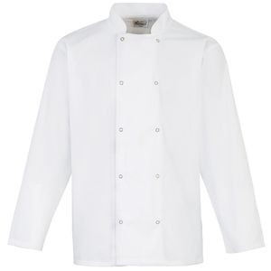 Premier PR665 - Unisex Long Sleeve Stud Front Chef's Jacket Biały