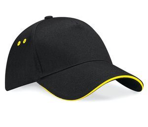 Beechfield BC15C - Pięciopanelowa kontrastowa czapka Czarno/ żółty