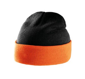 K-up KP514 - BI-COLOUR BEANIE HAT WITH TURN-UP Czarno/pomarańczowy