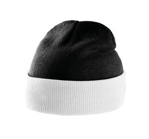 K-up KP514 - BI-COLOUR BEANIE HAT WITH TURN-UP Biało/czarny