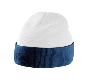 K-up KP514 - BI-COLOUR BEANIE HAT WITH TURN-UP Biało/granatowy