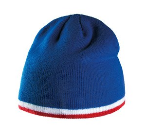 K-up KP515 - BEANIE HAT WITH BI-COLOUR BOTTOM BAND Jasnoniebieski/ biały/ czerwony