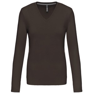 Kariban K382 - LADIES' LONG SLEEVE V-NECK T-SHIRT Czekoladowy