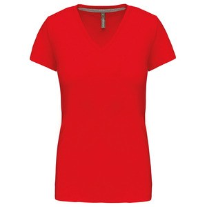 Kariban K381 - LADIES' SHORT SLEEVE V-NECK T-SHIRT Czerwony