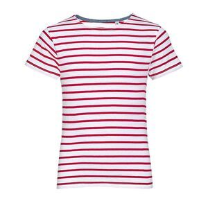 SOL'S 01400 - MILES KIDS Dziecięcy T Shirt W Paski Z Okrągłym ściągaczem Biało/czerwony