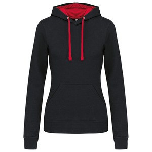 Kariban K465 - Ladies’ contrast hooded sweatshirt Czarno/Czerwony