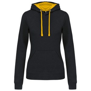 Kariban K465 - Ladies’ contrast hooded sweatshirt Czarno/ żółty