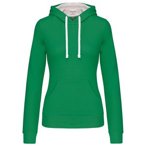 Kariban K465 - Ladies’ contrast hooded sweatshirt Jasnozielony/ biały