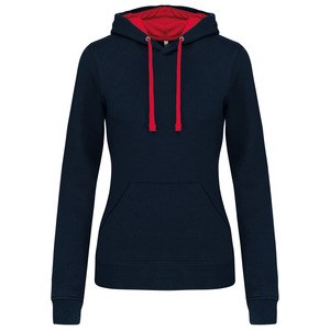 Kariban K465 - Ladies’ contrast hooded sweatshirt Granat/czerwień