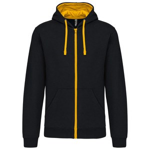 Kariban K466 - Contrast hooded full zip sweatshirt Czarno/ żółty