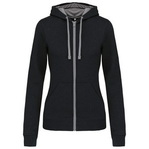 Kariban K467 - Ladies’ contrast hooded full zip sweatshirt Czarny/szary
