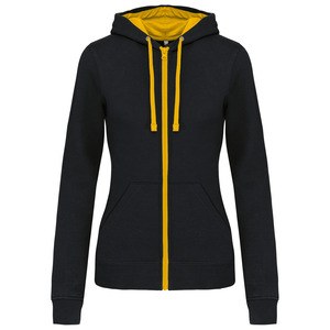 Kariban K467 - Ladies’ contrast hooded full zip sweatshirt Czarno/ żółty