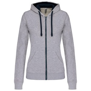 Kariban K467 - Ladies’ contrast hooded full zip sweatshirt Szary Oksford/ granatowy