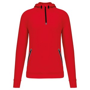 Proact PA360 - 1/4 zip hooded sports sweatshirt Czerwony