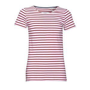 SOL'S 01399 - MILES WOMEN Damski T Shirt W Paski Z Okrągłym ściągaczem Biało/czerwony