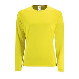 SOL'S 02072 - Sporty Lsl Women Damski T Shirt Sportowy Z Długimi Rękawami Neonowa żółć
