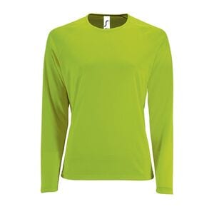 SOL'S 02072 - Sporty Lsl Women Damski T Shirt Sportowy Z Długimi Rękawami Neonowa zieleń