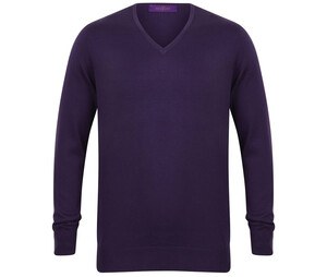 Henbury HY720 - Męski sweter z dekoltem w szpic Fioletowy
