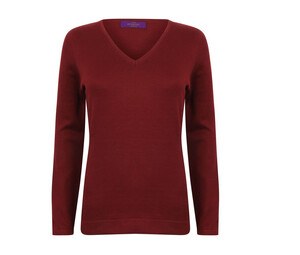 Henbury HY721 - Damski sweter z dekoltem w szpic Burgundowy