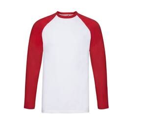 Fruit of the Loom SC238 - Męska koszulka z długim rękawem 100% bawełna Biało/czerwony