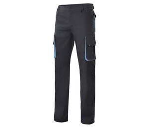 VELILLA V3004 - Praktyczne spodnie z kieszeniami z kontrastowym akcentem Black / Sky Blue