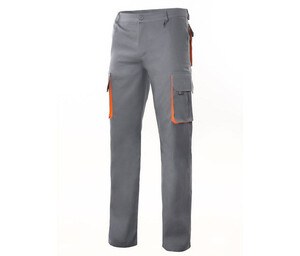 VELILLA V3004 - Praktyczne spodnie z kieszeniami z kontrastowym akcentem Szary/Pomarańczowy