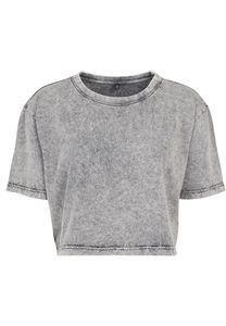 Build Your Brand BY054 - Ladies Acid Washed Cropped Tee Grey Black