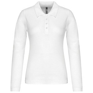 Kariban K257 - Damska koszulka polo z długim rękawem z Piki Biały