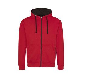 AWDIS JH053 - Sweat capuche zippé contrasté Fire red/Jet Black