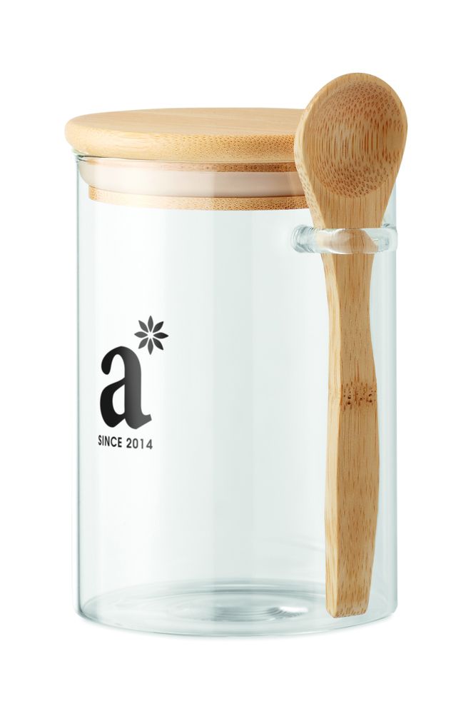 GiftRetail MO6247 - BOROSPOON Szklany słoik z łyżką, 600 ml