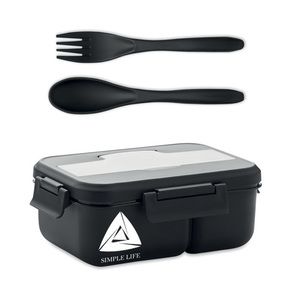 GiftRetail MO6646 - MAKAN Lunch box ze sztućcami z PP Czarny