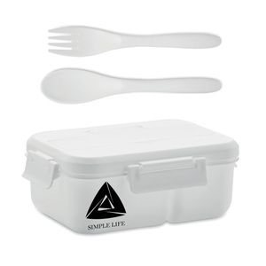 GiftRetail MO6646 - MAKAN Lunch box ze sztućcami z PP Biały
