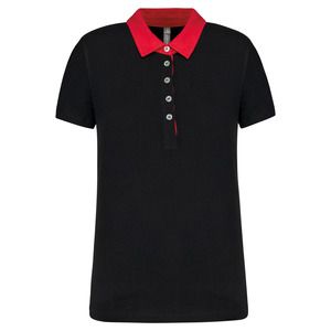 Kariban K261 - Ladies’ two-tone jersey polo shirt Czarno/Czerwony