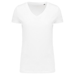 Kariban K3003 - Ladies' Supima® V-neck short sleeve t-shirt Biały