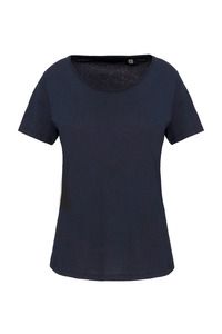 Kariban K399 - Ladies' short-sleeved organic t-shirt with raw edge neckline Granatowy