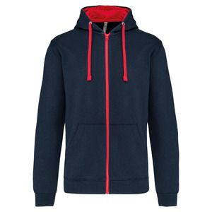Kariban K466 - Contrast hooded full zip sweatshirt Granat/czerwień