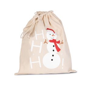 Kimood KI0745 - Cotton bag with snowman design and drawcord closure. Naturalny
