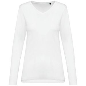 Kariban Premium PK307 - Ladies' V-neck long-sleeved Supima® t-shirt Biały