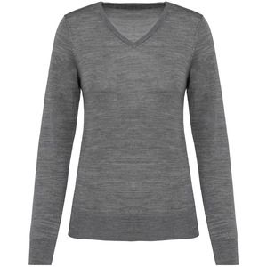 Kariban Premium PK911 - Ladies' V-neck merino jumper Szarość wrzosu