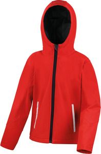 Result R224JY - Kids' TX Performance Hooded Softshell Jacket Czerwono/czarny