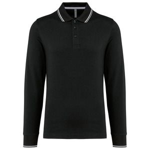 Kariban K280 - Men’s long-sleeved piqué knit polo shirt Czarny/Jasnozielony/Biały