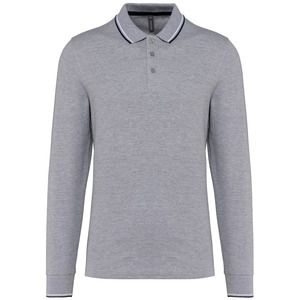 Kariban K280 - Men’s long-sleeved piqué knit polo shirt Oksfordzka szarośc/ granatowy/ biały