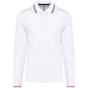 Kariban K280 - Men’s long-sleeved piqué knit polo shirt Biały/granatowy/czerwony