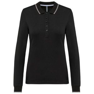 Kariban K281 - Women’s long-sleeved piqué knit polo shirt Czarny/Jasnozielony/Biały