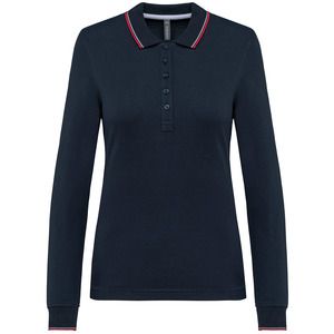 Kariban K281 - Women’s long-sleeved piqué knit polo shirt Granatowy/czerwony/ biały