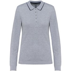 Kariban K281 - Women’s long-sleeved piqué knit polo shirt Oksfordzka szarośc/ granatowy/ biały