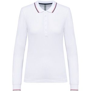 Kariban K281 - Women’s long-sleeved piqué knit polo shirt Biały/granatowy/czerwony