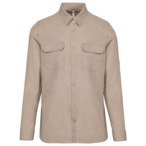 Kariban K590 - Men's long-sleeved safari shirt Beżowy
